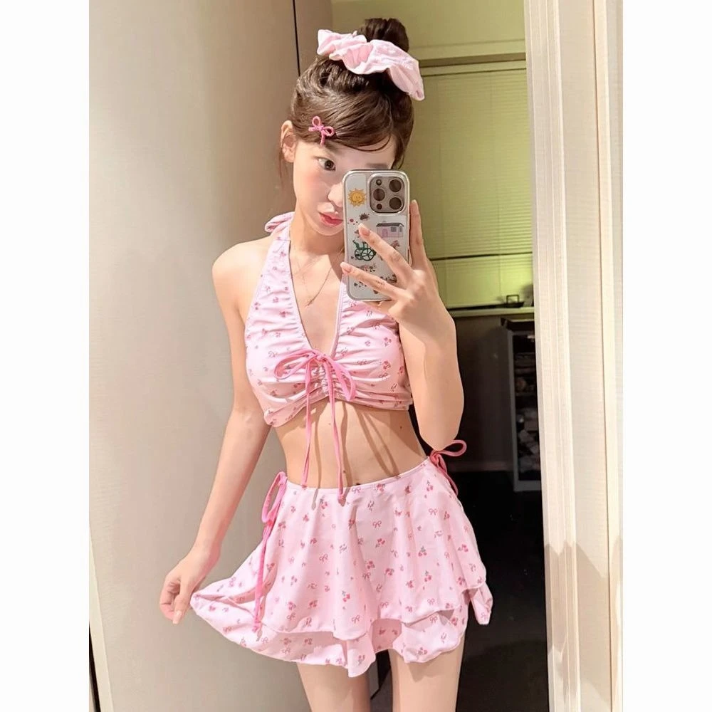 

Летний купальник-бикини, сексуальный комплект из двух предметов с принтом, открытой спиной, на шнуровке, с высокой талией, для пляжа, шикарный