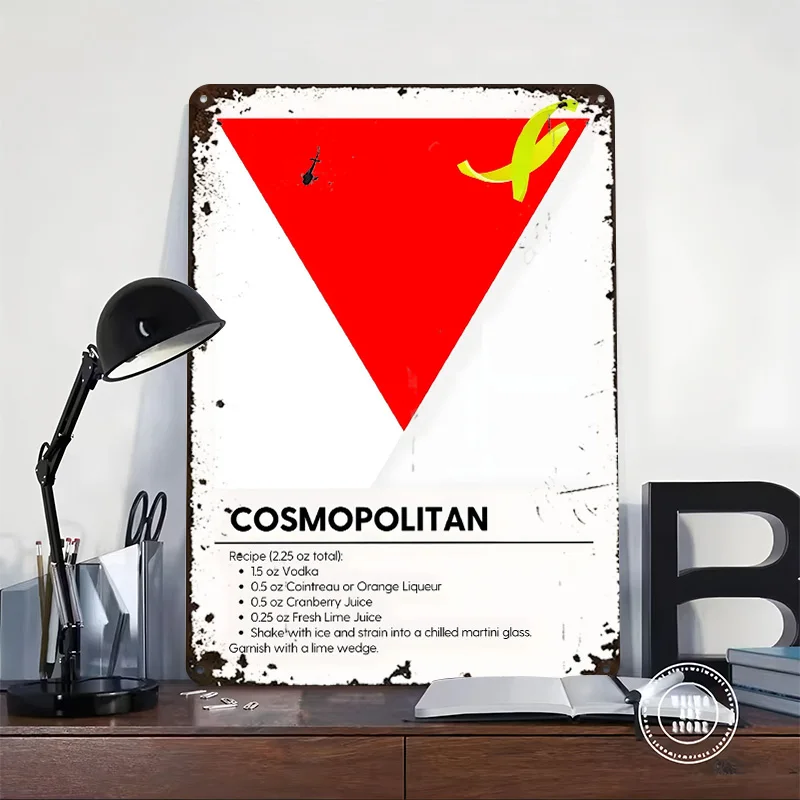 Cosmopolitan Cocktail Recipe Metal Poster Customized Wall Art Retro Vintage Metal Signs for Man Cave Living Room Decor Home Sign