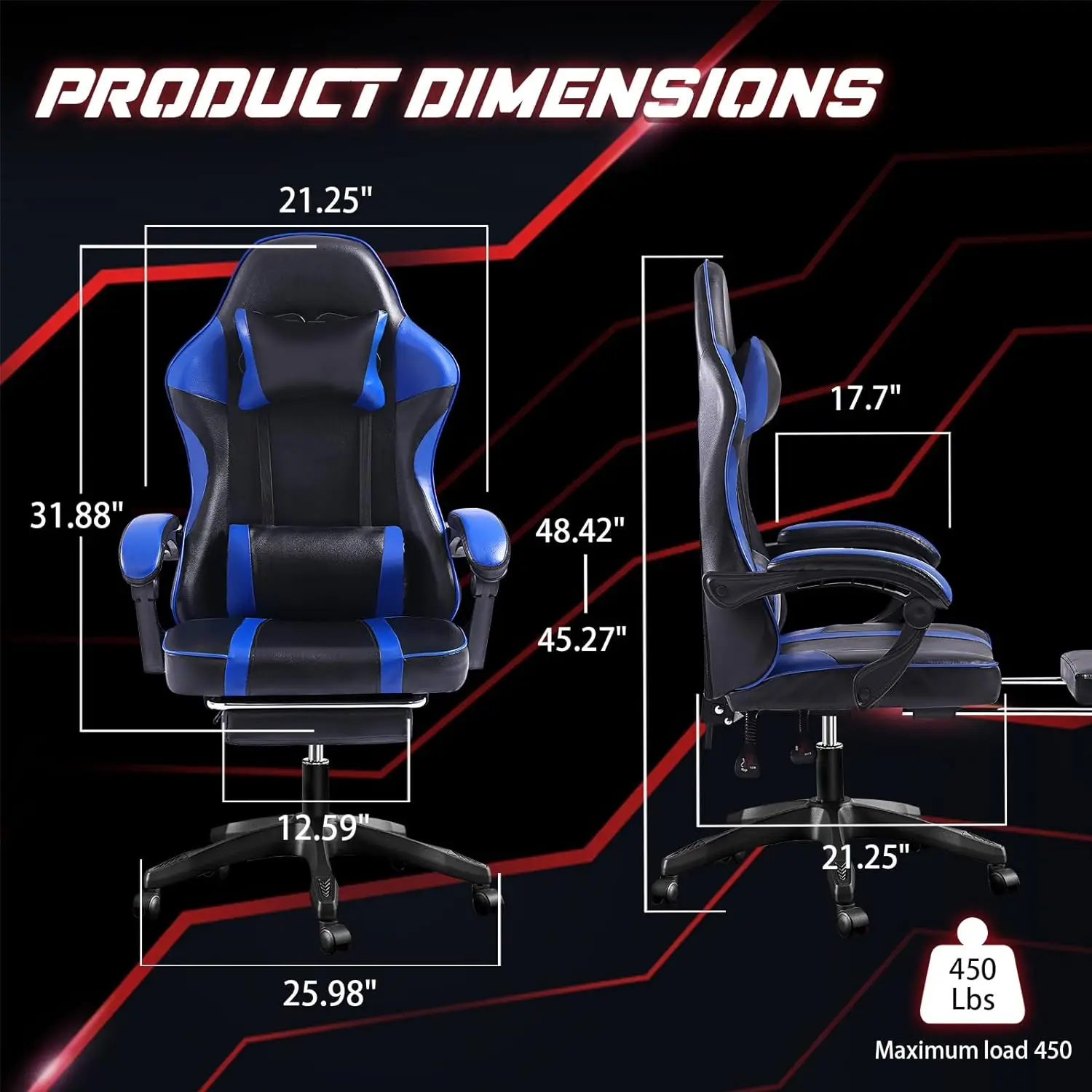 Ergonomic Gaming Chair W/Footrest PU Leather Video Game Chairs for Adults Reclining Gamer Chair Office Chair with Lumbar Support