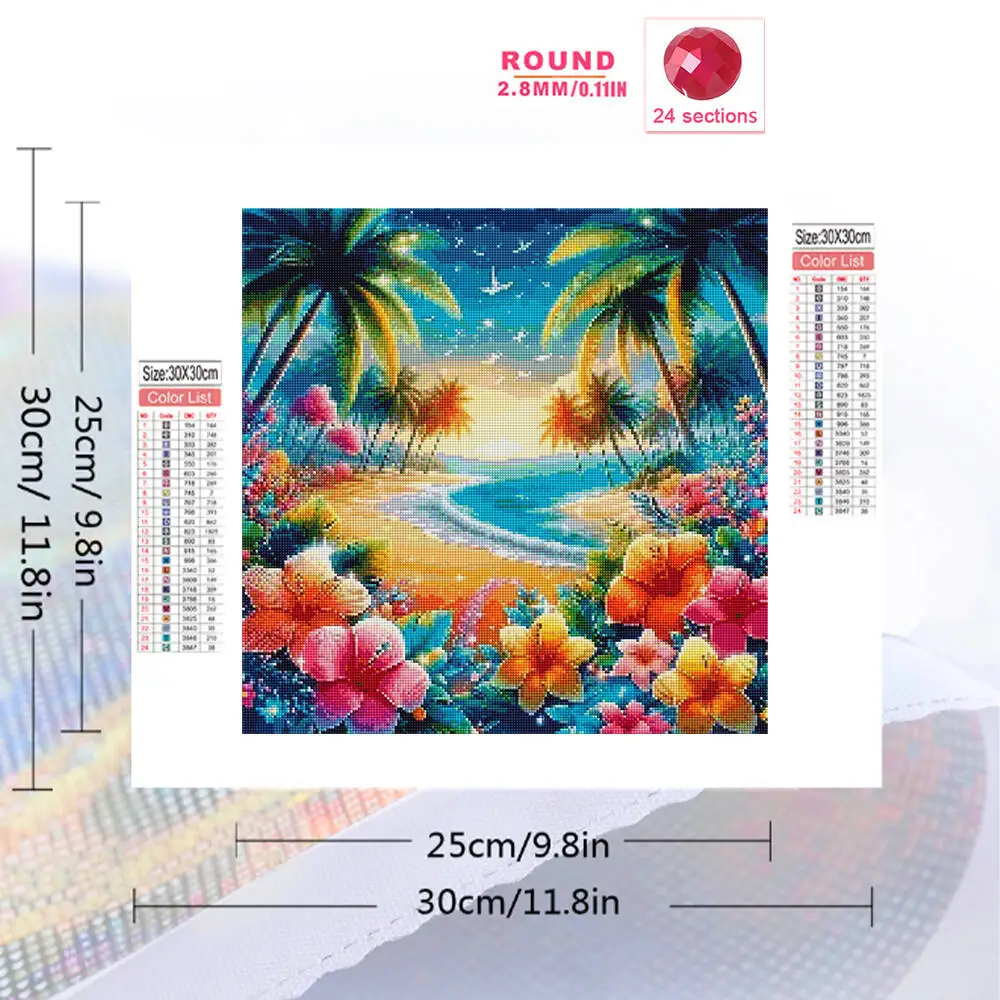 Diamond Painting seaside landscape DIY Full Square round Diamond Mosaic lily flower Decor for home,frameless