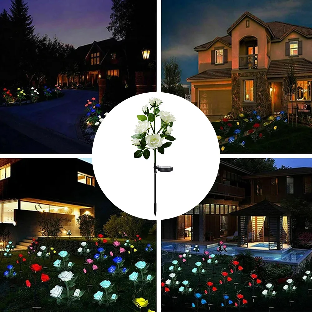 Solar Rose Flower Light Outdoor Waterproof Garden Pathway Yard Lawn Landscape Lamp LED Artificial Flower Light Home Decoration