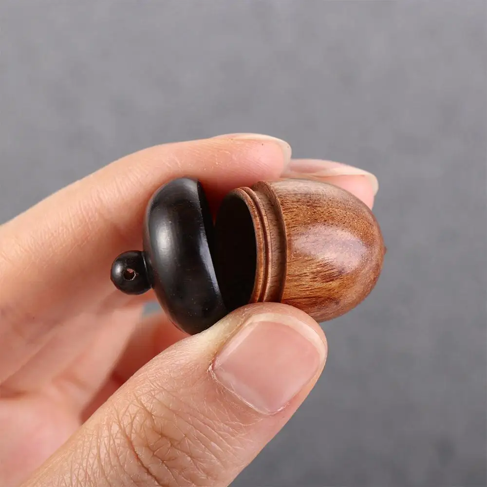 Portable Outdoor Sandalwood Acorn Shape Wooden Pill Box Granule Storage Box Travel Pill Case Capsules Organizer