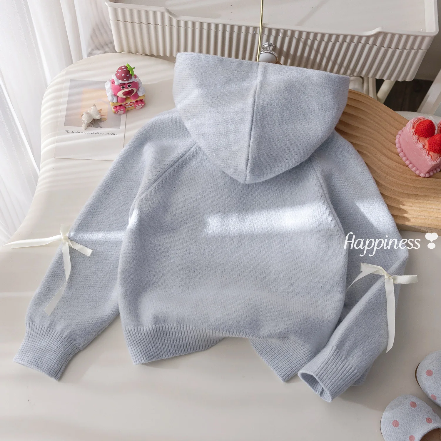 سترة محبوكة للفتيات لخريف وشتاء 2025 مع قلنسوة مريحة وأكمام طويلة بلوفر كارتوني ملابس أطفال من 7 إلى 12 سنة #5