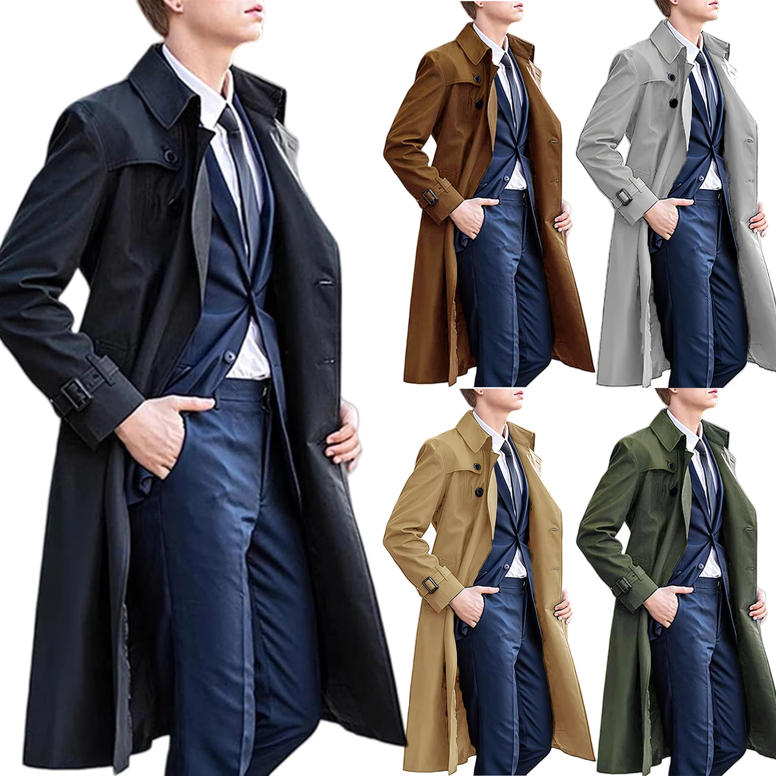 Мужской плащ для отдыха, модный классический британский стиль, длинный легкий плащ с лацканами, однобортный облегающий прямой пиджак