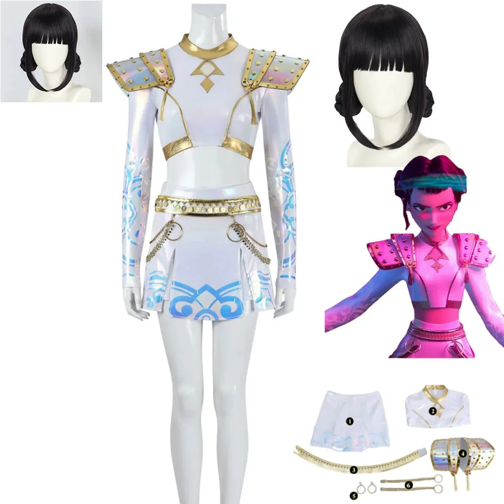 

Аниме фильмы Охотники на демонов Зои Косплей Костюм KPop HUNTR/X Белая юбка Парик Женщина Сексуальный Маскарад Карнавальная вечеринка Одеваются