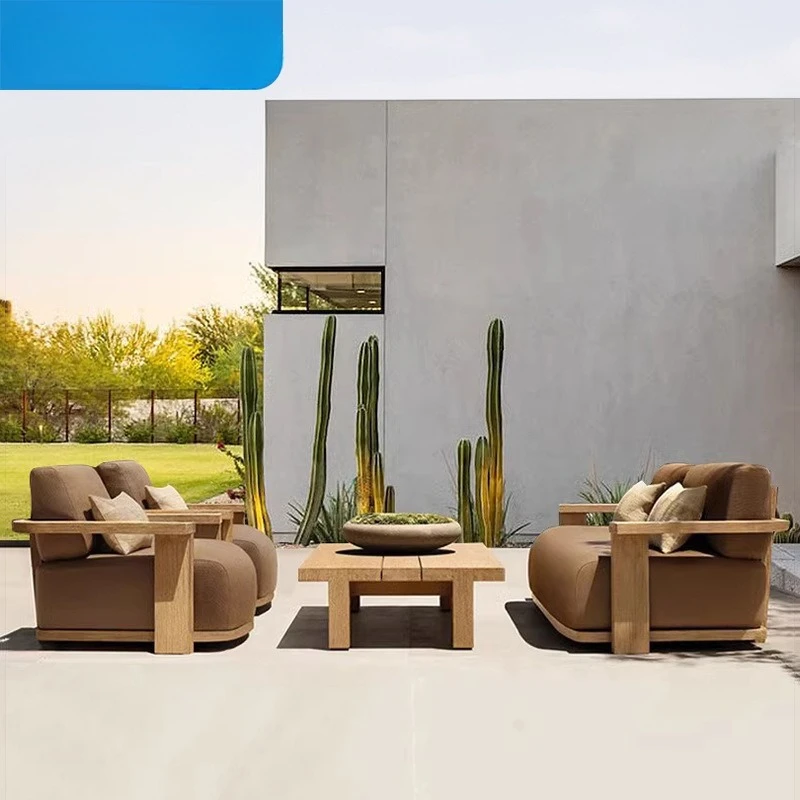 

Outdoor solid wood sofa courtyard waterproof sunscreen and preservative wood model room villa outdoor leisure teak sofa furnitur