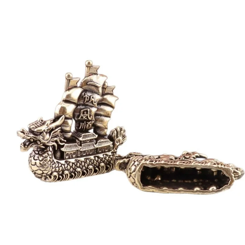 2026 Brass Dragon Boat Feng Shui Wealth Luck Mini Ornament for Office Desktop Living Room Home Decor Smooth Sailing Design