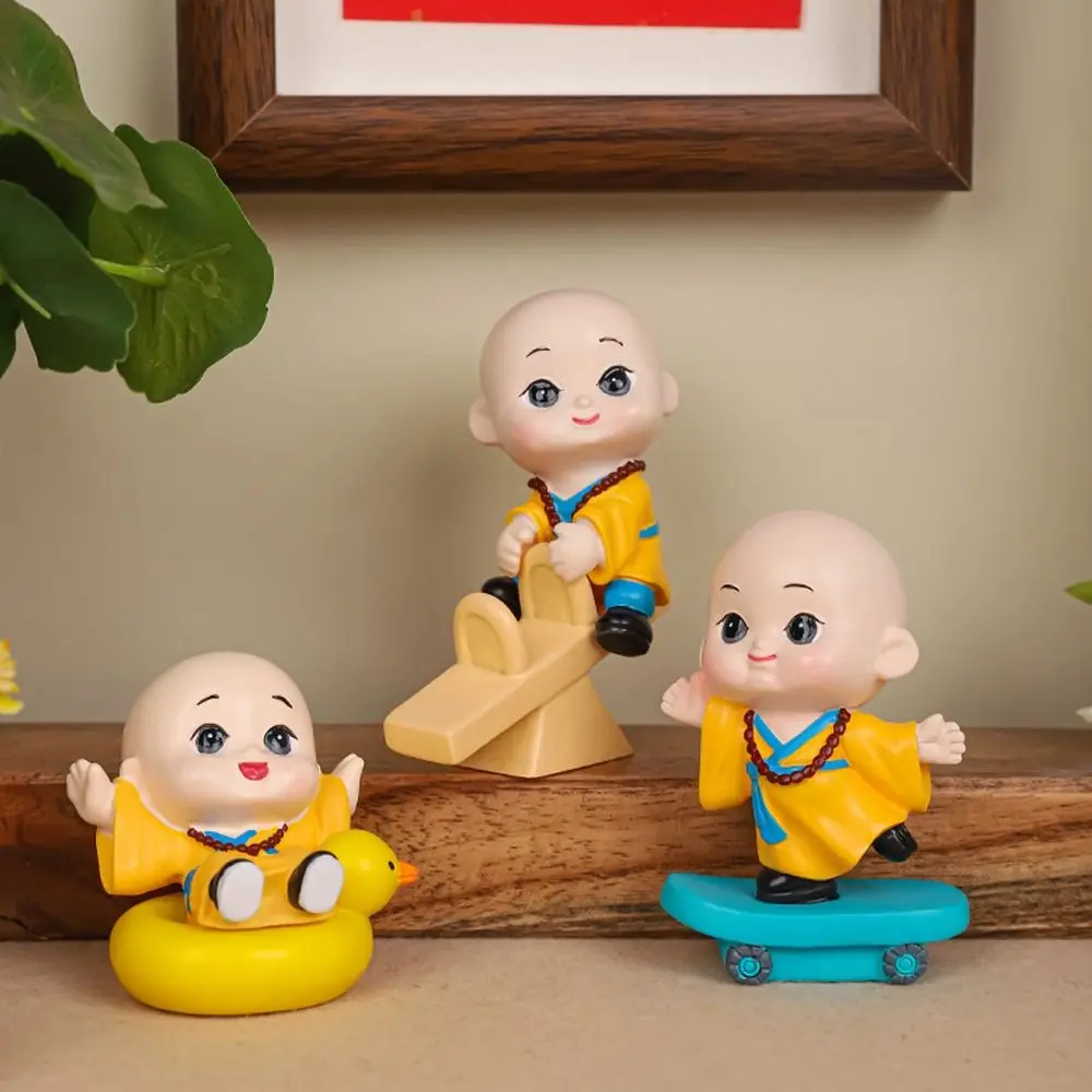 

Funny Cute Lucky Little Monk Figurines Resin Crafts Chinese Style Small Monk Sculpture Blessing Mini Monk Ornaments Living Room