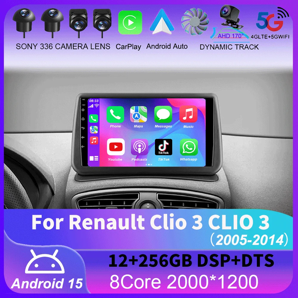 

Автомобильное радио Android 15 Carplay для Renault Clio 3 CLIO 3 2005 2006 2007-2014, навигация, GPS, мультимедийный плеер, Wi-Fi + 4G, стерео BT
