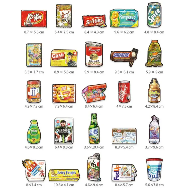 [Uitverkoop] Grappige dranken Snacks Creatieve sticker Retro Graffiti Glanzende sticker voor laptop Koelkast Opbergdoos Decoratie