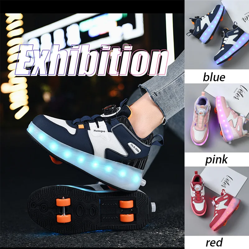 

Children's Flashing Roller Skates Shoes 4 Wheels Skating Sneaker Flying Shoe Breatheable Boy Girl Child Christmas Gift Outdoor