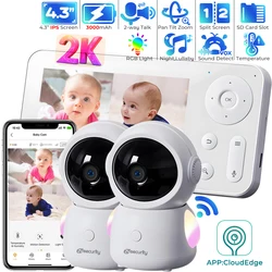 2K UHD WiFi Baby Monitor with 2 Cameras Split Screen 3MP Baby Phone 4.3