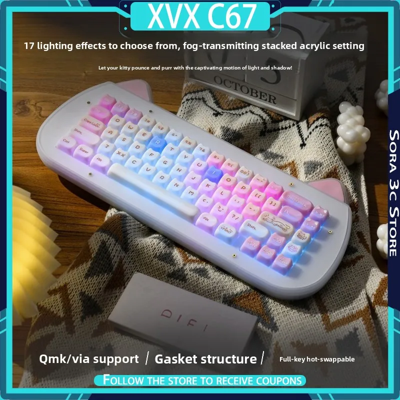 

XVX C67 Wireless Mechanical Keyboard Support QMK/VIA Gasket Structure 8000Hz Return Rate Bluetooth Tri Mode Gaming Keyboard