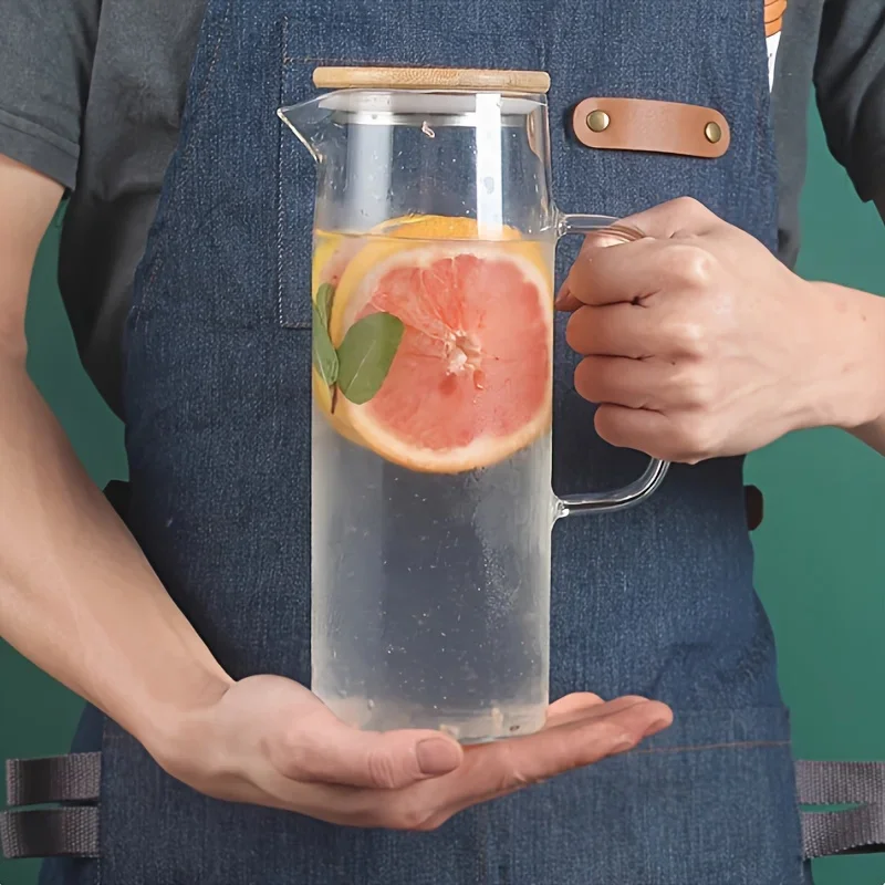 

High Borosilicate Glass Straight Water Pitcher Large Capacity Transparent Juice for Office Cold Water Jug