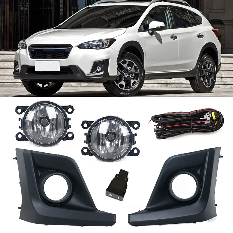 1 Set For Subaru XV Crosstrek 2018 2019 2020 Car Front Bumper Fog Light Lamp Cover Frame Hood Grille Bezel Harness Switch Kit