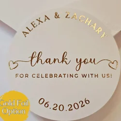 50pcs Custom Gold Foil Wedding Stickers for Wedding Candy Bags Wedding Guest Gift,White Round Gift Stickers,Thank You Tags