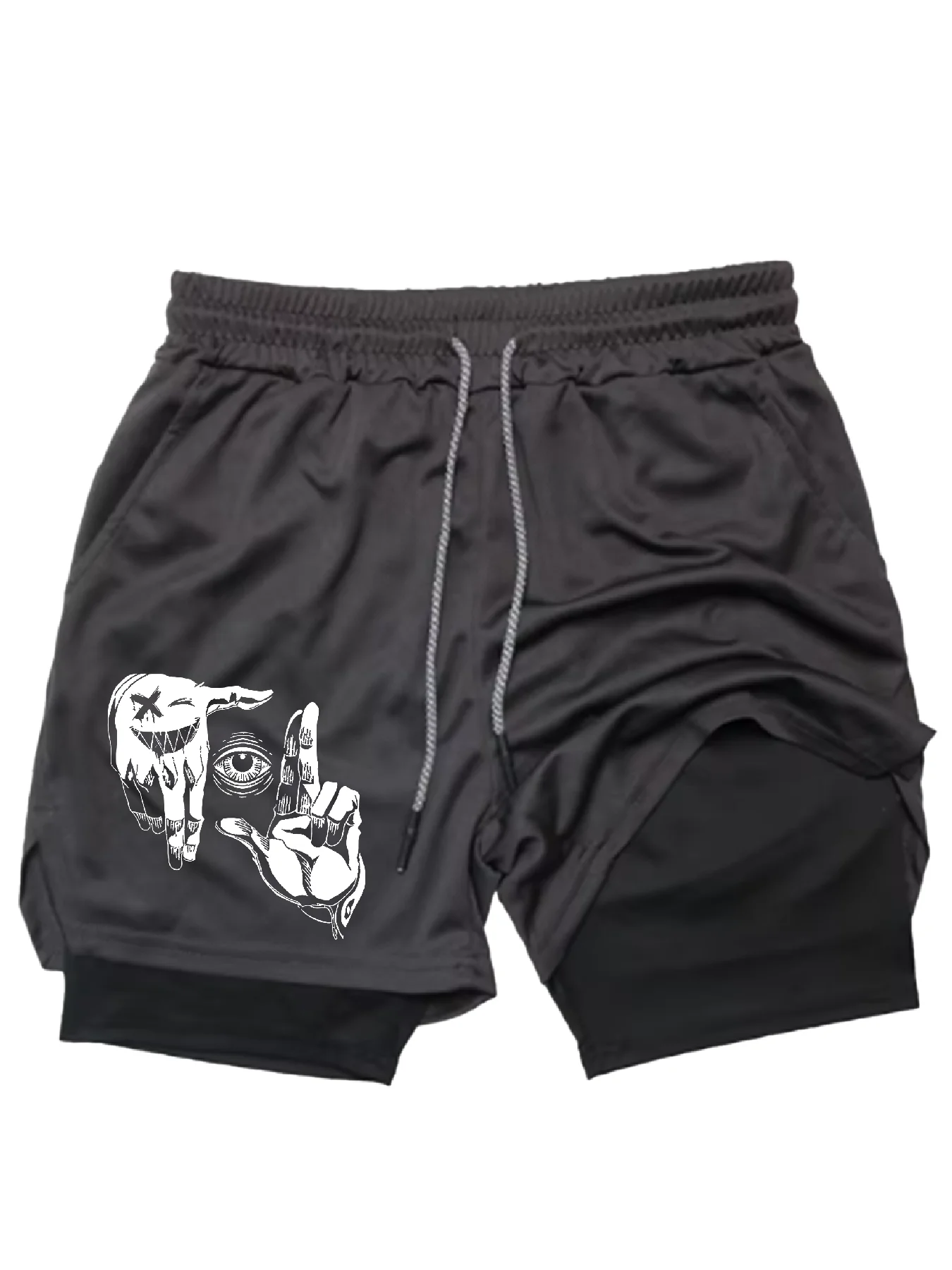 Szybkoschnące spodenki sportowe męskie 2w1, spodnie fitness, spodenki do biegania, odzież sportowa z kieszenią na telefon komórkowy, odzież męska