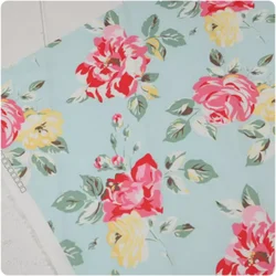 Plain Pure Cotton Fabric, Slight Hard, Europe Rose Flower Print, Handmade DIY Bag Garment, Sewing Tissue, CR-1935