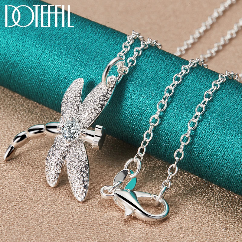 

DOTEFFIL 925 Sterling Silver AAA Zircon Dragonfly Pendant Necklace 18 inch Chain For Woman Wedding Engagement Fashion Jewelry