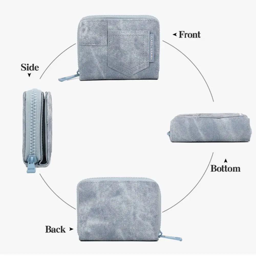 

Джинсовый короткий кошелек в стиле ретро с несколькими слотами и застежкой-молнией, мини-кошелек для монет, портативный держатель для карт большой емкости