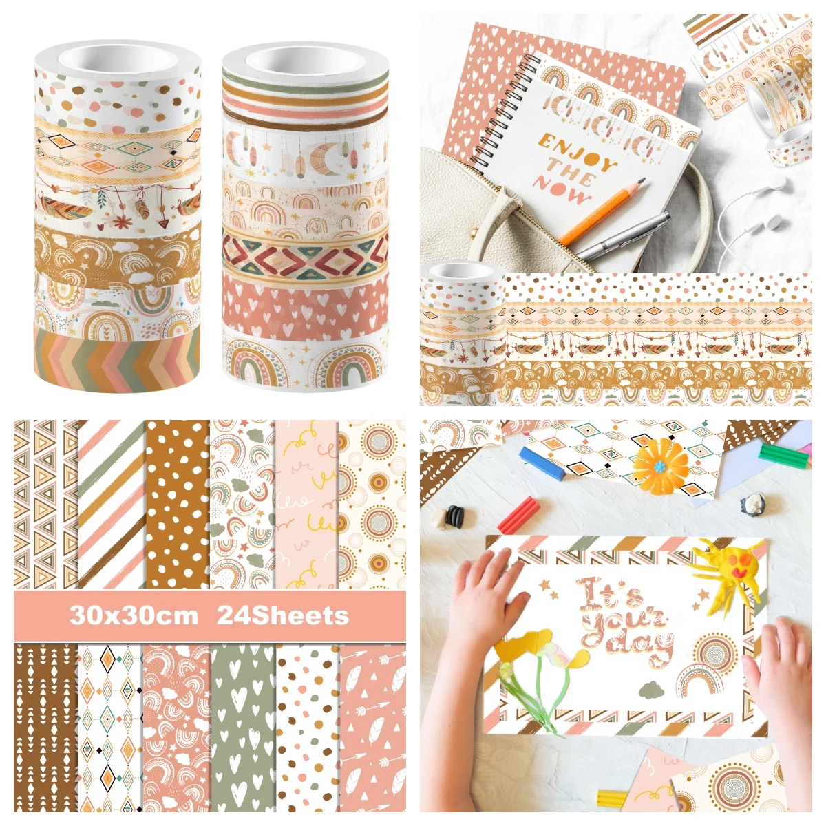 Cartoon Regenbogen Gänseblümchen Böhmischen Stil Washi Tape Aufkleber Hintergrund Scrapbooking Karte, Der Dekorative Papier DIY Origami Papier