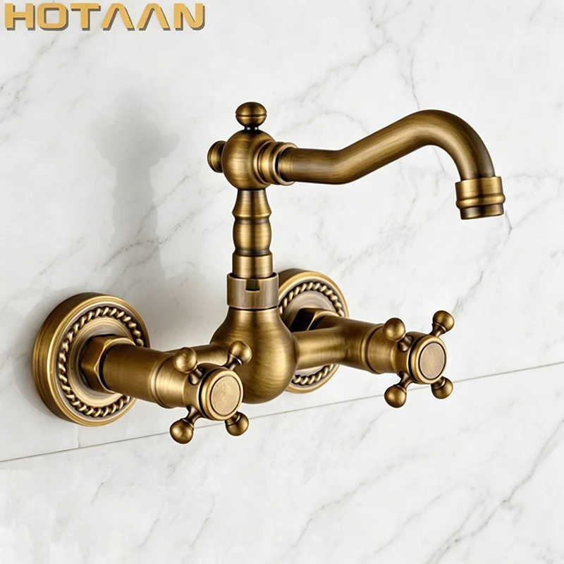. Grifo de cocina torneira montado en la pared latón antiguo giratorio lavabo de baño grifo mezclador grúa,YT-6035