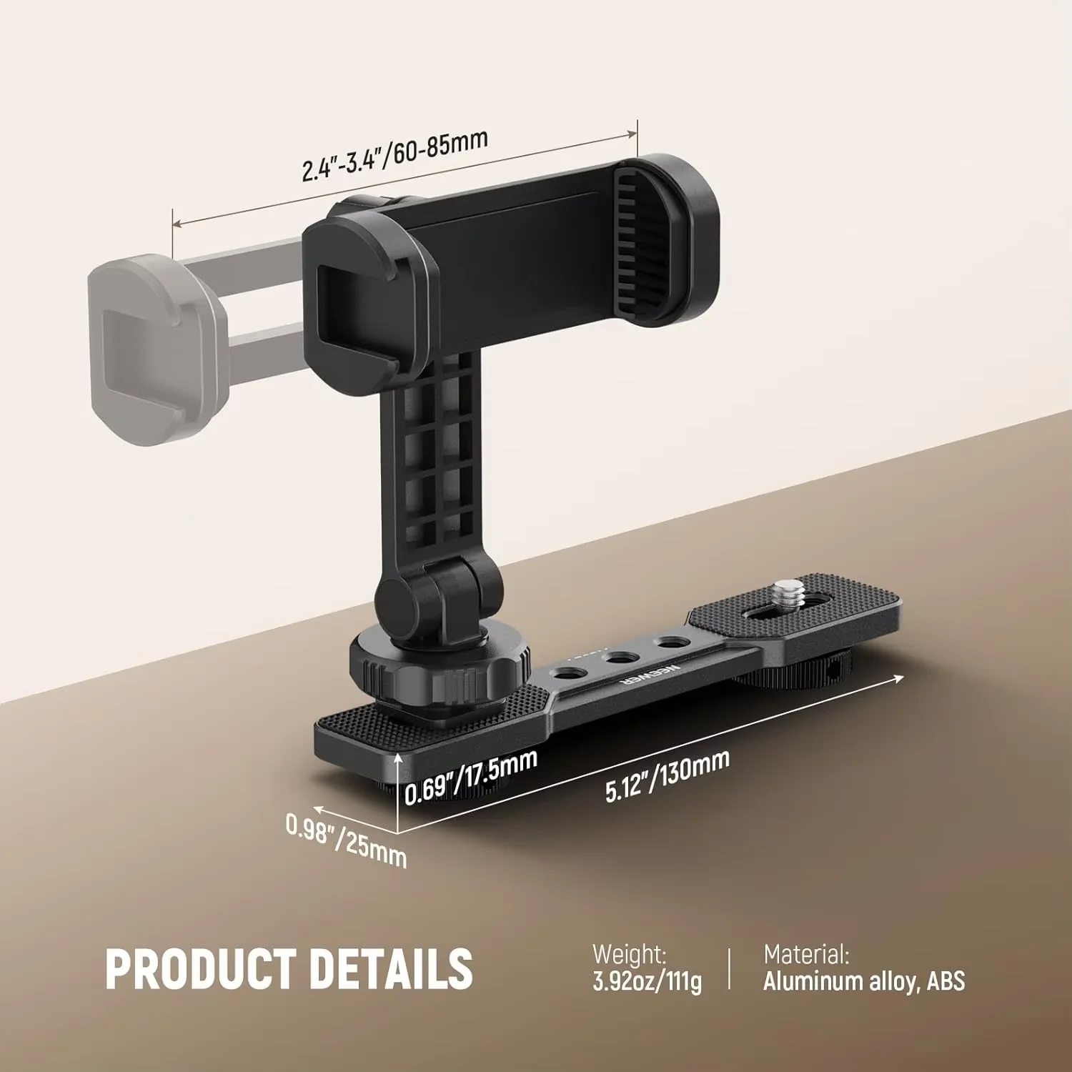 Uchwyt na telefon NEEWER kompatybilny z DJI Osmo Pocket 3, akcesoria rozszerzające, uchwyt na telefon komórkowy z gwintem 1/4 cala — zdjęcie produktu 2