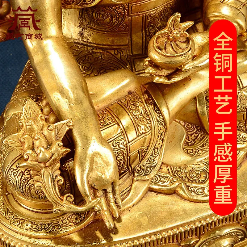 Fully Gilt Medicine Buddha Craft Ornament, Carved Bronze Statue with Backlight for the Entrance