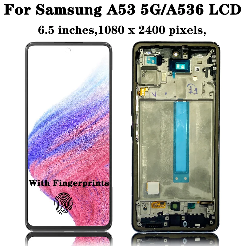 Super AMOLED A536 Display For Samsung A53 5G A536B A536U LCD Display Touch Screen With frame Digitizer Assembly Repair Parts