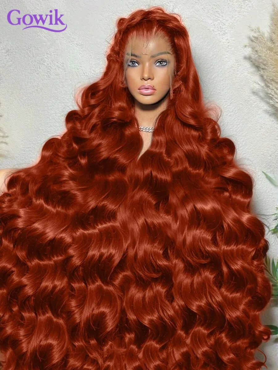 Image of Smilegirl Ginger Orange 13x6 Lace Front Perücken aus Echthaar, 200 % Dichte, gewellte Perücke, 350 farbige Echthaarperücke, vorgezupft
