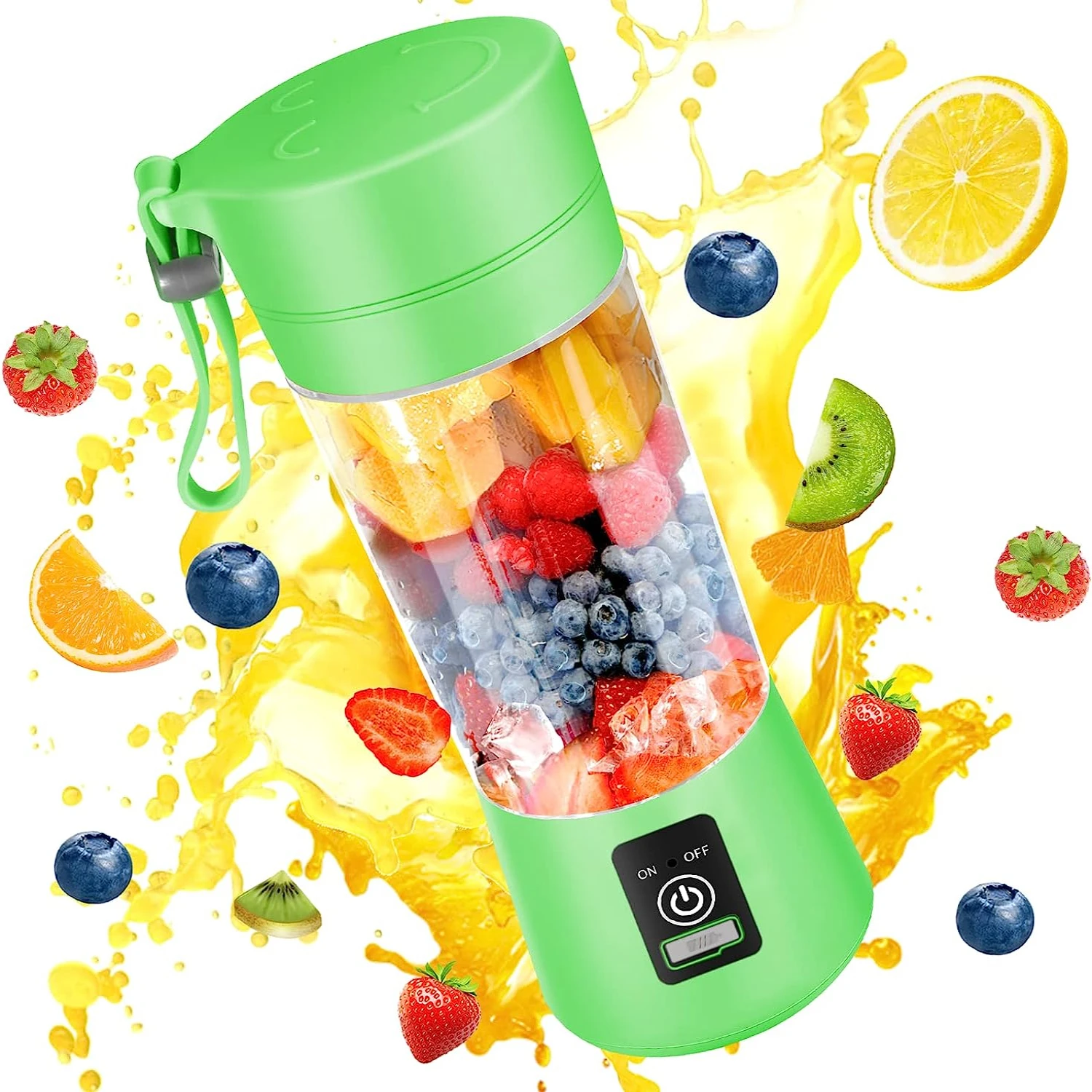 Travel-Ready Green USB Rechargeable Blender - Portable with 6 Stainless Steel Blades, Compact Size for Kitchen and Sports Compan