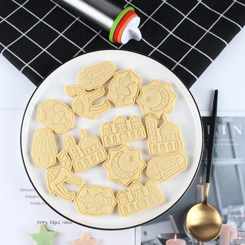 6pcs Eid Mubarak Plastic Baking Mold Kitchen Biscuit Cookie Cutter Ramadan Muslim Decor Pastry Plunger Decorating Tools DropShip