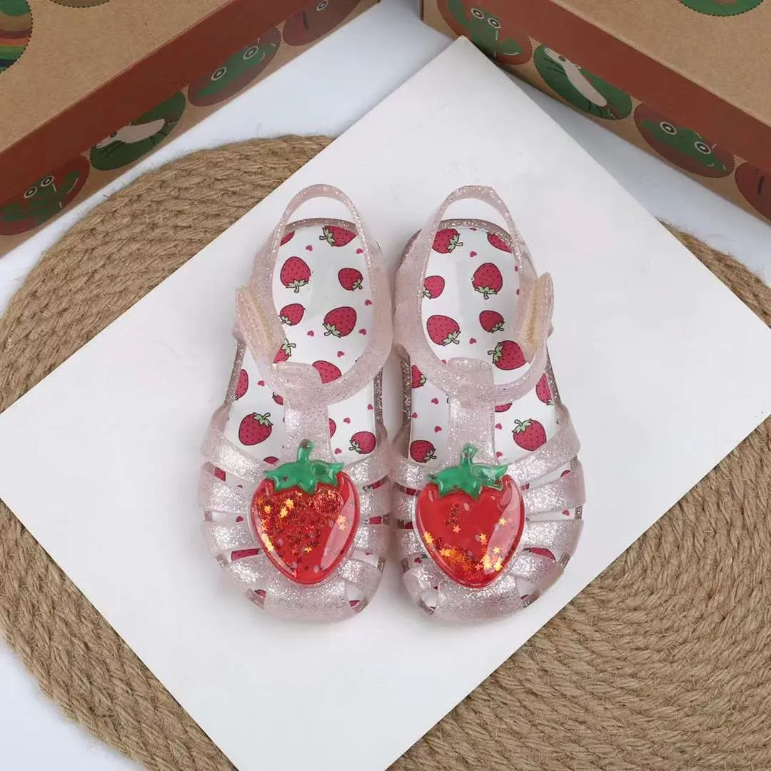 2024 Hot High Quality Children's Jelly Shoes Baby Hollow Summer Sandals Cute Fruit Strawberry Soft Sole Roma Sandals HMI092