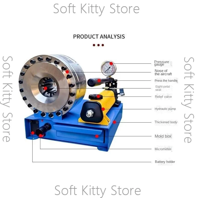 Manual Hydraulic Hose Crimper with 7 Sets of Dies, Handheld High Pressure Hose Crimping Tool, Portable Tube Shrinking MK16