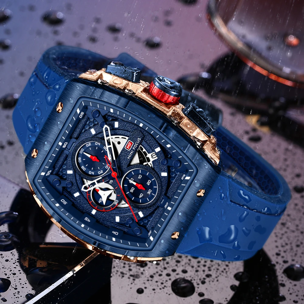 

MINI FOCUS Men's Chronograph Watch Outdoor Luminous Skeleton Watch Fashion Quartz Wrist Watches Sports Silicone Strap 0399G