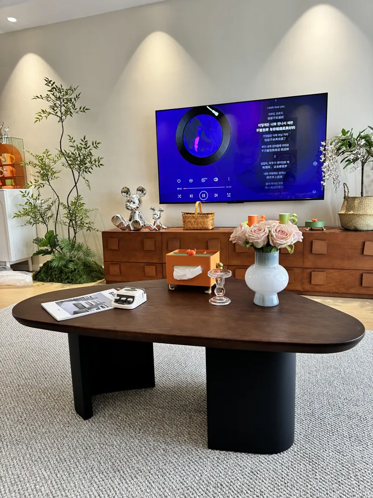 

Solid Wood Coffee Table Wabi Sabi, Home Living Room Modern Simple Light Luxury, Black Small Apartment Triangular Tea Table