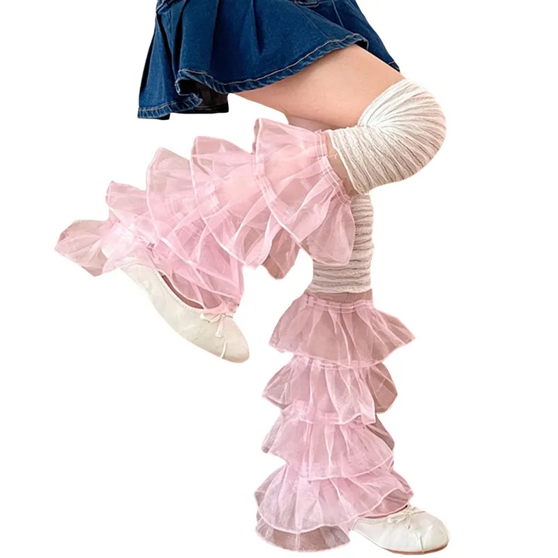 

WPNAKS Women Leg Warmers Lolita Socks Ruffled Lace Patchwork Long Thigh High Socks Boot Cuffs Cover for Streetwear