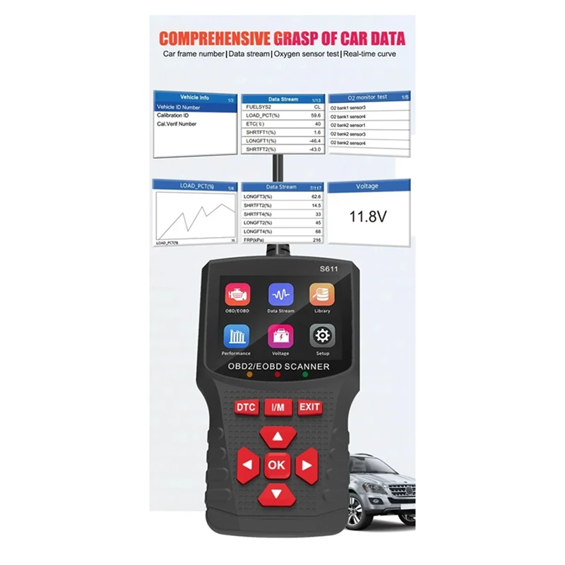 S611 OBD2 scanner automático para carro, diagnóstico do motor do carro, leitor de código de falha, diagnóstico profissional