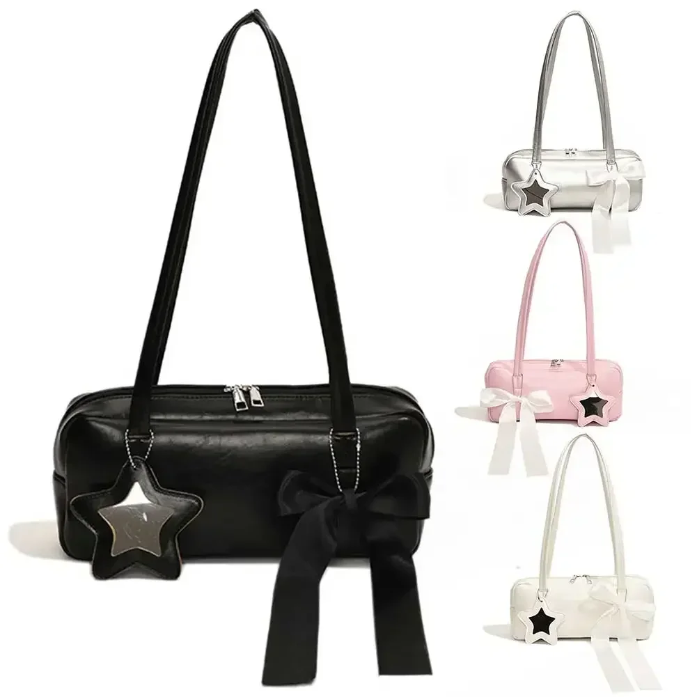 

Women Casual Tote Handbag with Star Pendant Fashion Shoulder Purse PU Leather Bow Underarm Handbag Girls Outdoor Daily Bag