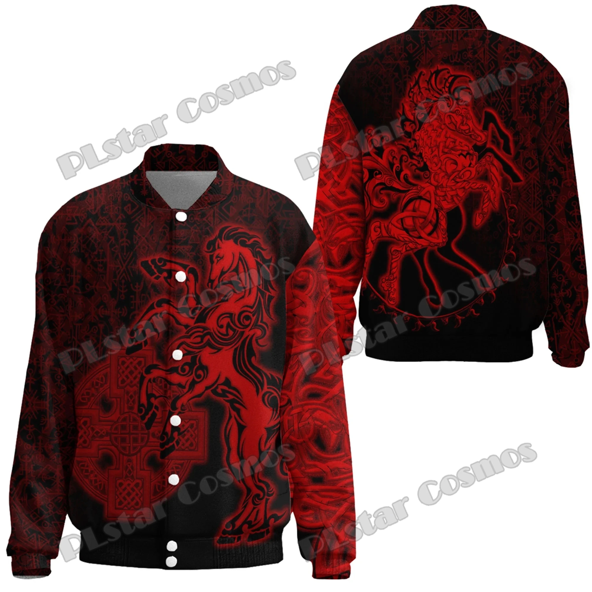 Uil Schedel Rood & Sleipnir Blauwe Tattoo 3d Geprint Heren Honkbal Varsity Jack Unisex Casual Winter Baseball Jack Fx28