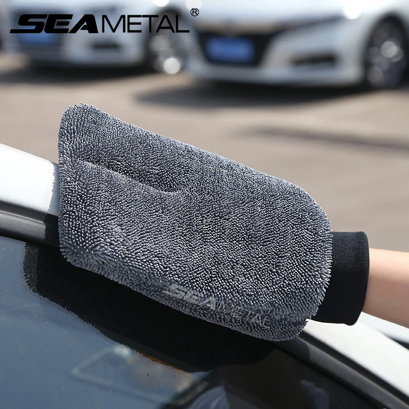 SEAMETAL Microfiber Car Wash Gloves Super Water Absorption Mitt Soft Thick Glove Mitt Wax Detailing Brush Car Cleaning Tool