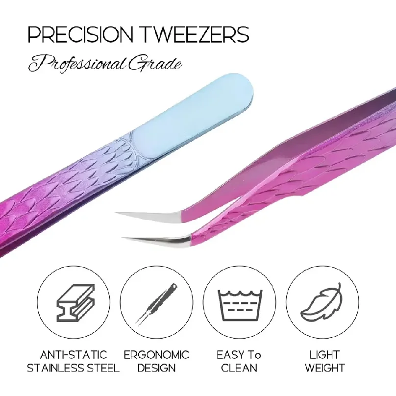 1 pieza de pinzas para pestañas ángel con degradado rosa, puntas de fibra, herramienta profesional de acero inoxidable de alta precisión 3