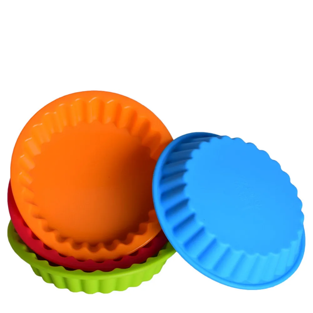 1pcs Silicone Tart Molds Mini Quiche Trays Non-stick Round Fluted Flan Pan With Loose Bases Cake Mould Tools Pastry Bread Mold