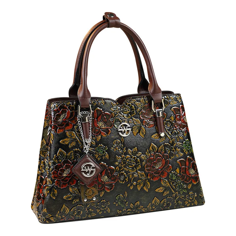 

Women's Vintage Flower Pattern PU Leather Tote Bag Crossbody Handbag Fashionable Luxury 2025 Style