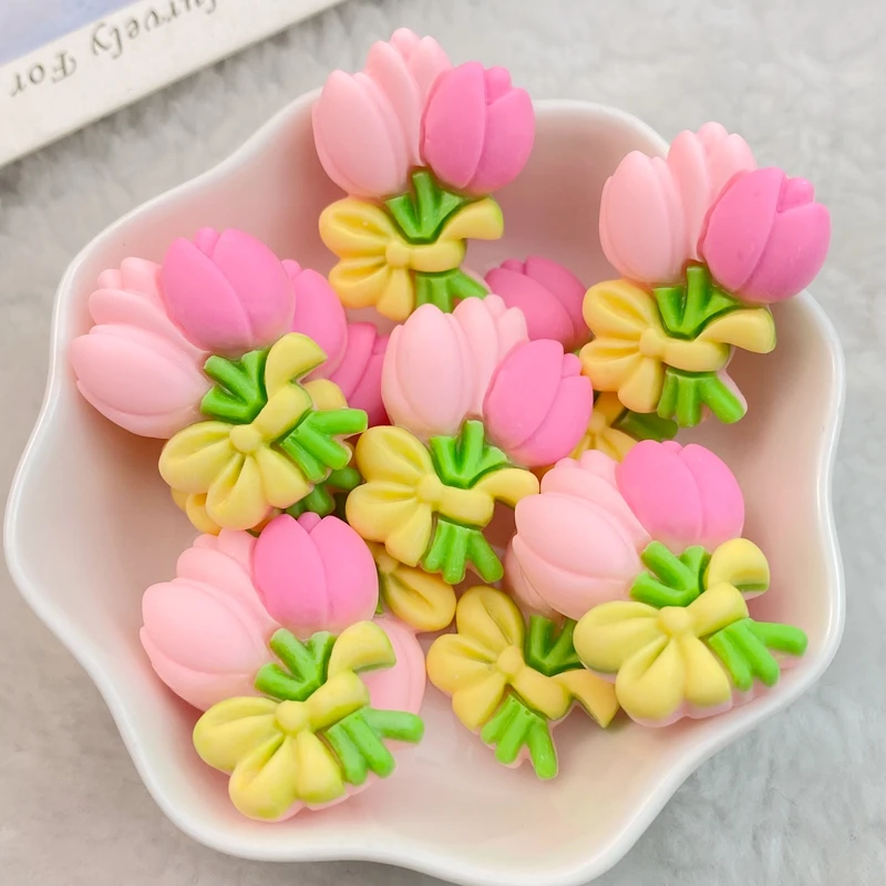 10Pcs New Resin Flower Flat Back Cartoon Scrapbook Figurine DIY Bow Decor Accessories Crafts