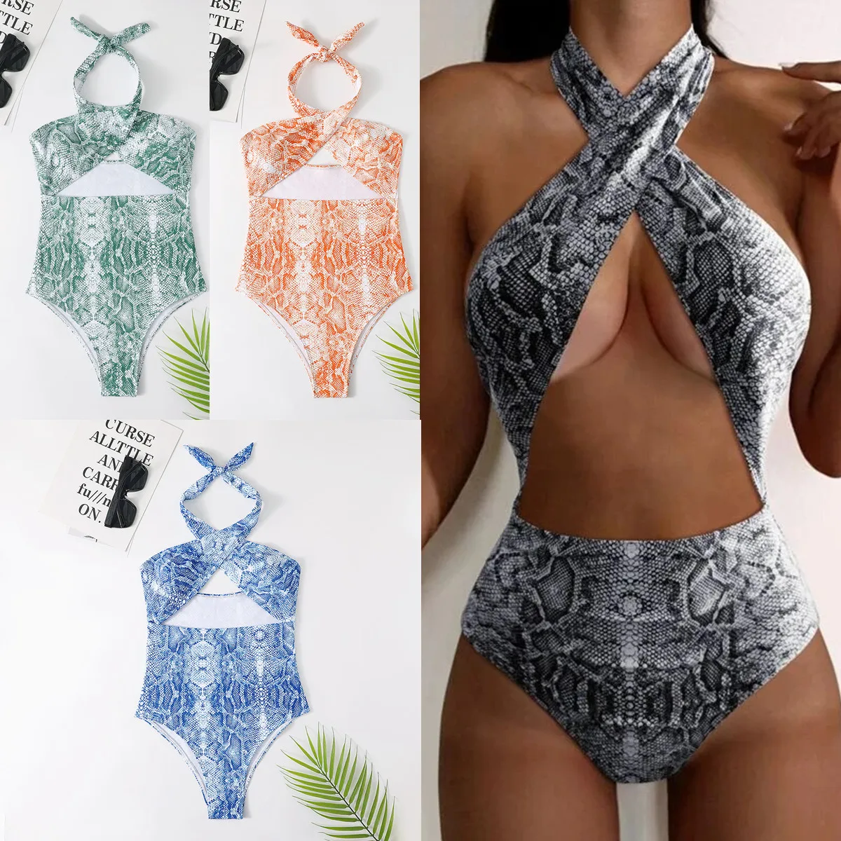 

Luxury design one-piece swimsuit snake bikini new style swimsuit sexy backless swimsuit beach bikini