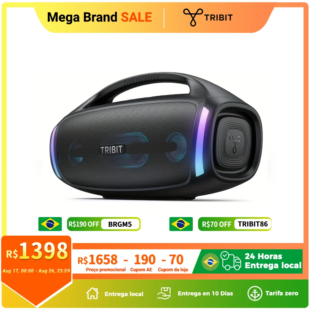 Alto-falante Bluetooth TRIBIT StormBox Blast 2, 200W Power With Subwoofer Outdoor IP67 Party, 30H Playtime, LED, Mic Input
