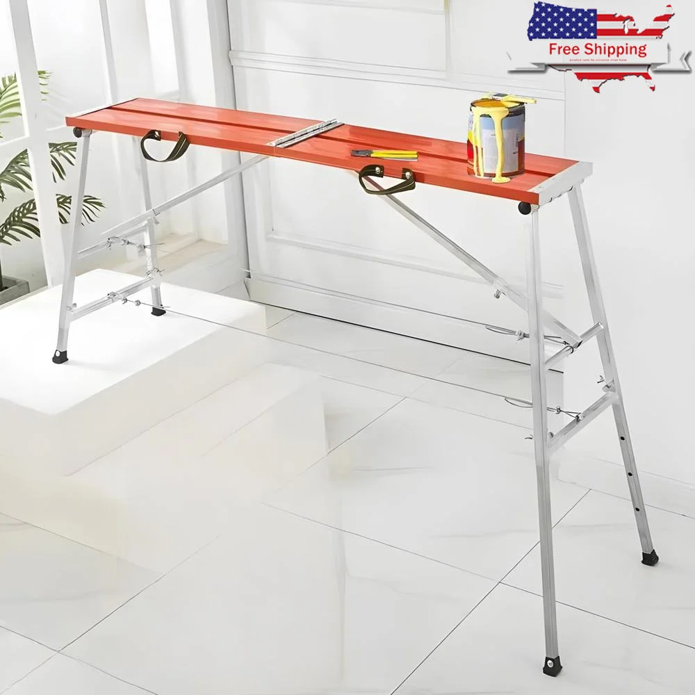 Adjustable Portable Scaffolding Platform 71'' 660 Lbs Capacity Heavy Duty Aluminum Steel Folding Work Bench Construction Home