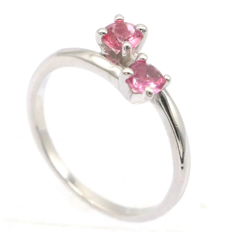 9x7mm Jazaz 2.4g Real 925 Solid Sterling Silver Rings Lovely Cute Pink Tourmaline White Sapphire Women Engagement