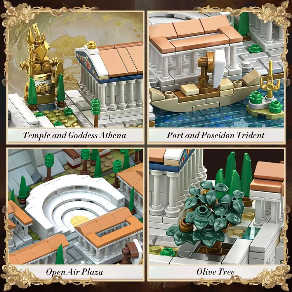 Athen Acropolis Bausteine, 1988-teiliges Wahrzeichen-Set, Stadtbild-Modellbausatz für Erwachsene, Heimdekoration und Geschenk